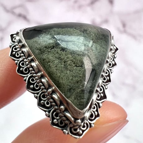 【ガネッシュヒマール産】クローライトイン天然ヒマラヤ水晶S/V925リング/Ganesh Himal Chlorite in Himalayan Quartz S/V925 Ring