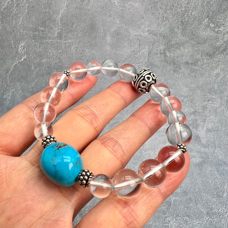 【デザインブレスレット】アリゾナターコイズ×ガネッシュヒマール産天然ヒマラヤ水晶/Arizona Turquoise×Ganesh Himal Himalayan Quartz