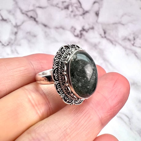 【ガネッシュヒマール産】クローライトイン天然ヒマラヤ水晶S/V925リング/Ganesh Himal Chlorite in Himalayan Quartz S/V925 Ring
