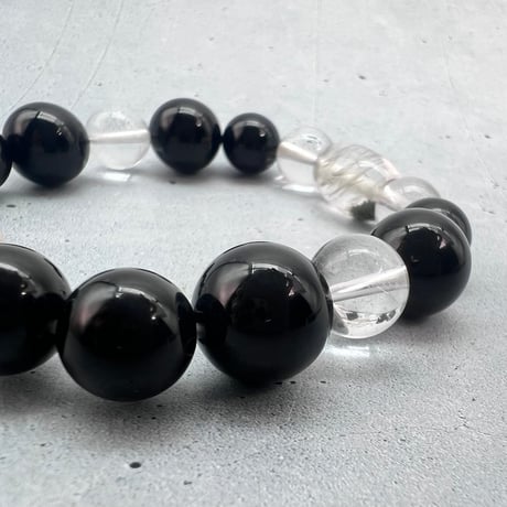 【デザインブレスレット】ガネッシュヒマール産天然ヒマラヤ水晶×チベット産モリオン/Ganesh Himal×Tibetan Morion Design Bracelet