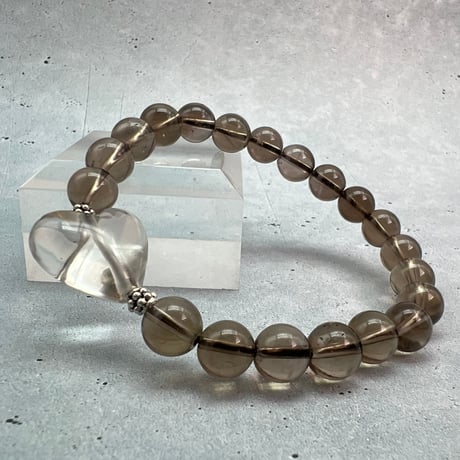 【ガウリシャンカール産】天然ヒマラヤスモーキークォーツ"ハート"デザインブレスレット/GauriShankar Himalayan Smoky Quartz "Heart"