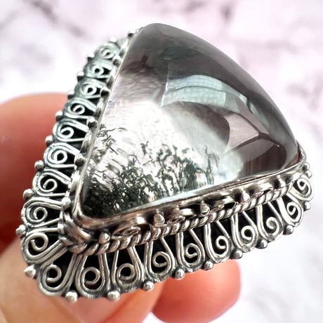 【ガネッシュヒマール産】クローライトイン天然ヒマラヤ水晶S/V925リング/Ganesh Himal Chlorite in Himalayan Quartz S/V925 Ring
