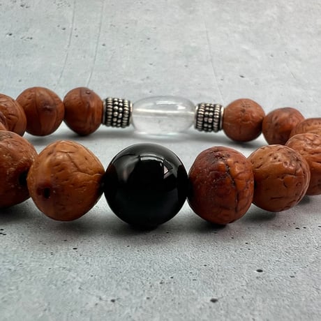 【デザインブレスレット】鳳眼菩提樹×カイラス産天然ヒマラヤ水晶×シルバー/Phoenix Eye Bodhi Seed×Kailash Himalayan Quartz×Silver