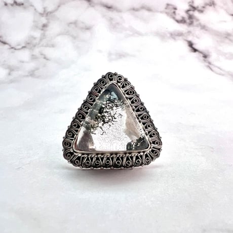 【ガネッシュヒマール産】クローライトイン天然ヒマラヤ水晶S/V925リング/Ganesh Himal Chlorite in Himalayan Quartz S/V925 Ring