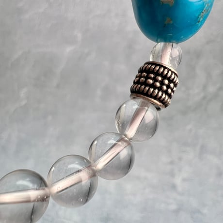 【デザインブレスレット】アリゾナターコイズ×ガネッシュヒマール産アクチノライトイン天然ヒマラヤ水晶/Arizona Turquoise×Ganesh Himal Design Bracelet