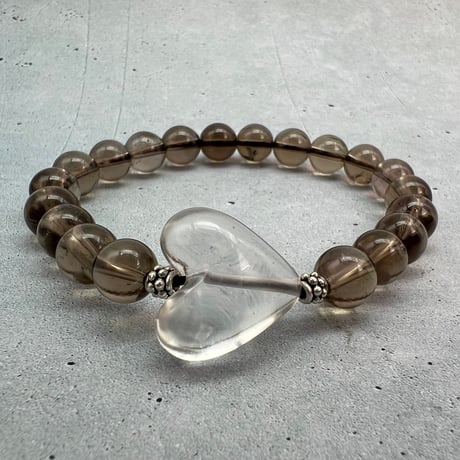 【ガウリシャンカール産】天然ヒマラヤスモーキークォーツ"ハート"デザインブレスレット/GauriShankar Himalayan Smoky Quartz "Heart"