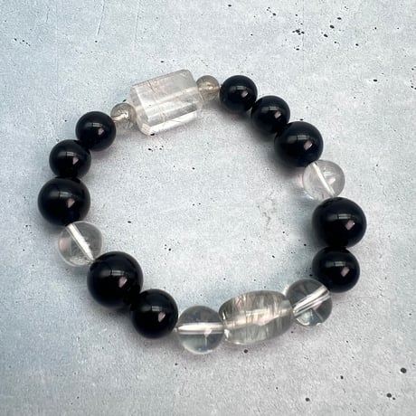 【デザインブレスレット】ガネッシュヒマール産天然ヒマラヤ水晶×チベット産モリオン/Ganesh Himal×Tibetan Morion Design Bracelet