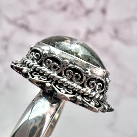 【ガネッシュヒマール産】クローライトイン天然ヒマラヤ水晶S/V925リング/Ganesh Himal Chlorite in Himalayan Quartz S/V925 Ring