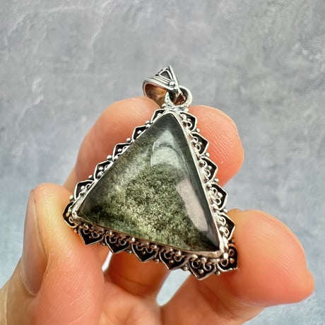 【ガネッシュヒマール産】クローライトイン天然ヒマラヤ水晶シルバー925ペンダントトップ/Ganesh Himal Chlorite in Himalayan Quartz Pendant Top