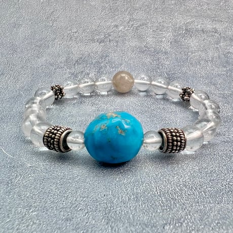 【デザインブレスレット】アリゾナターコイズ×ガネッシュヒマール産アクチノライトイン天然ヒマラヤ水晶/Arizona Turquoise×Ganesh Himal Design Bracelet