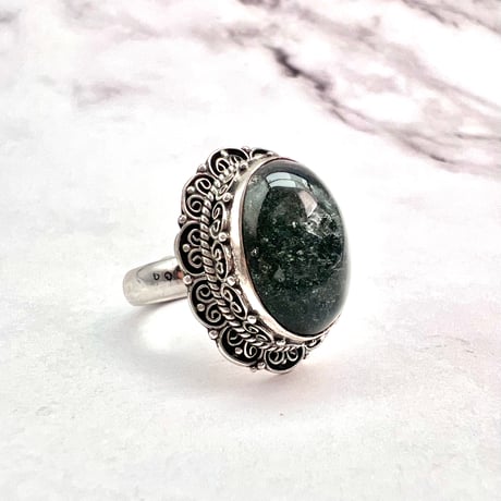 【ガネッシュヒマール産】クローライトイン天然ヒマラヤ水晶S/V925リング/Ganesh Himal Chlorite in Himalayan Quartz S/V925 Ring