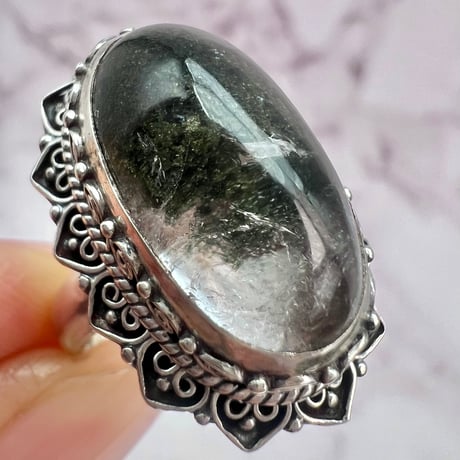 【ガネッシュヒマール産】クローライトイン天然ヒマラヤ水晶S/V925リング/Ganesh Himal Chlorite in Himalayan Quartz S/V925 Ring