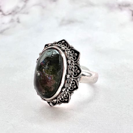 【ガネッシュヒマール産】クローライトイン天然ヒマラヤ水晶S/V925リング/Ganesh Himal Chlorite in Himalayan Quartz S/V925 Ring