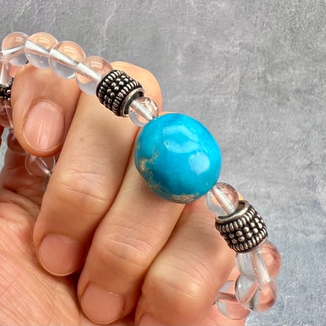 【デザインブレスレット】アリゾナターコイズ×ガネッシュヒマール産アクチノライトイン天然ヒマラヤ水晶/Arizona Turquoise×Ganesh Himal Design Bracelet