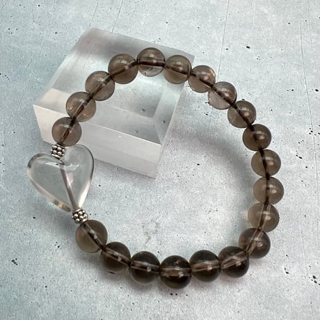 【ガウリシャンカール産】天然ヒマラヤスモーキークォーツ"ハート"デザインブレスレット/GauriShankar Himalayan Smoky Quartz "Heart"