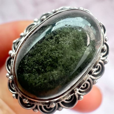 【ガネッシュヒマール産】クローライトイン天然ヒマラヤ水晶S/V925リング/Ganesh Himal Chlorite in Himalayan Quartz S/V925 Ring