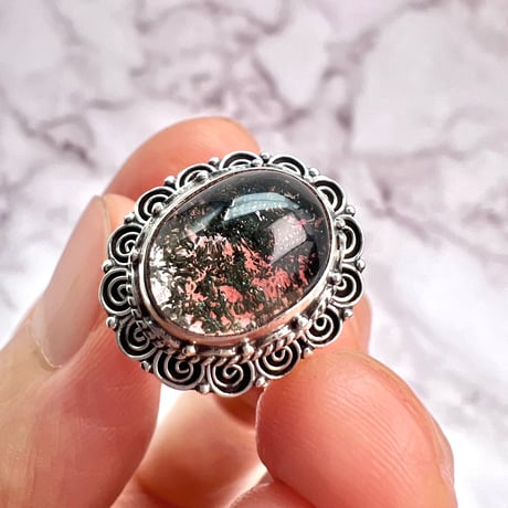 【ガネッシュヒマール産】クローライトイン天然ヒマラヤ水晶S/V925リング/Ganesh Himal Chlorite in Himalayan Quartz S/V925 Ring