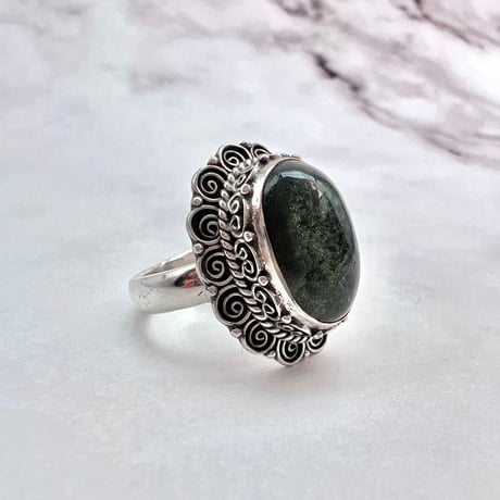 【ガネッシュヒマール産】クローライトイン天然ヒマラヤ水晶S/V925リング/Ganesh Himal Chlorite in Himalayan Quartz S/V925 Ring