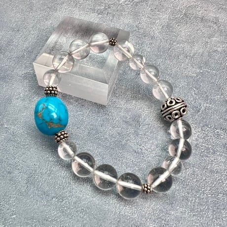 【デザインブレスレット】アリゾナターコイズ×ガネッシュヒマール産天然ヒマラヤ水晶/Arizona Turquoise×Ganesh Himal Himalayan Quartz