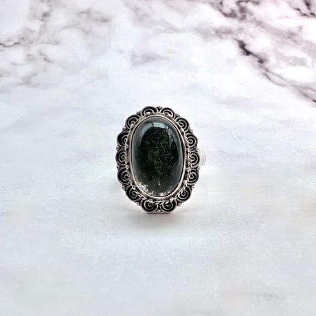 【ガネッシュヒマール産】クローライトイン天然ヒマラヤ水晶S/V925リング/Ganesh Himal Chlorite in Himalayan Quartz S/V925 Ring