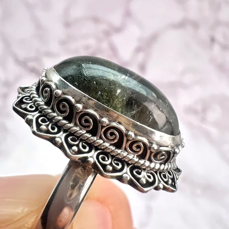 【ガネッシュヒマール産】クローライトイン天然ヒマラヤ水晶S/V925リング/Ganesh Himal Chlorite in Himalayan Quartz S/V925 Ring