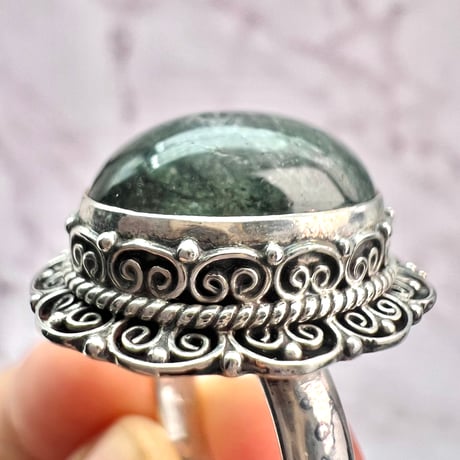【ガネッシュヒマール産】クローライトイン天然ヒマラヤ水晶S/V925リング/Ganesh Himal Chlorite in Himalayan Quartz S/V925 Ring