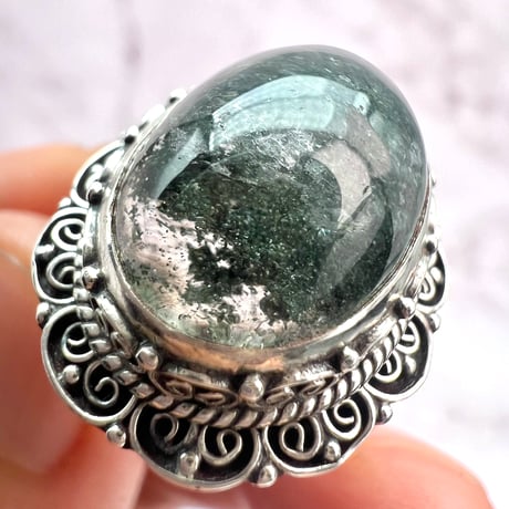【ガネッシュヒマール産】クローライトイン天然ヒマラヤ水晶S/V925リング/Ganesh Himal Chlorite in Himalayan Quartz S/V925 Ring