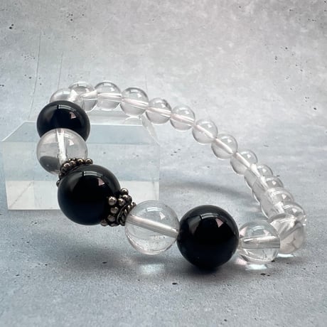 【デザインブレスレット】ガネッシュヒマール産天然ヒマラヤ水晶×チベット産モリオン/Ganesh Himal ×Tibetan Morion Design Bracelet