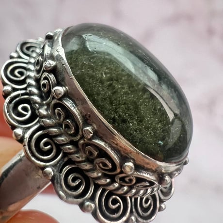 【ガネッシュヒマール産】クローライトイン天然ヒマラヤ水晶S/V925リング/Ganesh Himal Chlorite in Himalayan Quartz S/V925 Ring