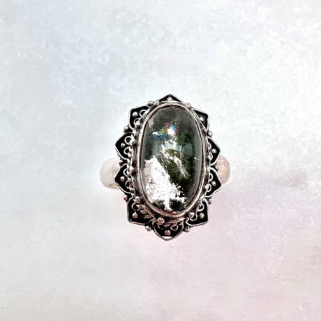 【ガネッシュヒマール産】クローライトイン天然ヒマラヤ水晶S/V925リング/Ganesh Himal Chlorite in Himalayan Quartz S/V925 Ring