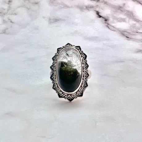 【ガネッシュヒマール産】クローライトイン天然ヒマラヤ水晶S/V925リング/Ganesh Himal Chlorite in Himalayan Quartz S/V925 Ring