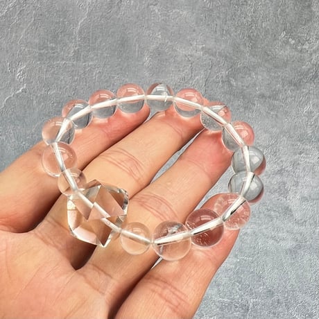 【デザインブレスレット】ガネッシュヒマール産ヒマラヤ水晶"イコサヘドロン" 内径14cm/GaneshHimal"Icosahedron"Design Bracelet