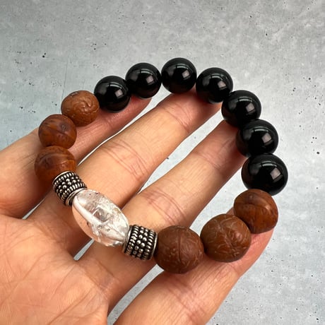 【デザインブレスレット】鳳眼菩提樹×カイラス産天然ヒマラヤ水晶×シルバー/Phoenix Eye Bodhi Seed×Kailash Himalayan Quartz×Silver