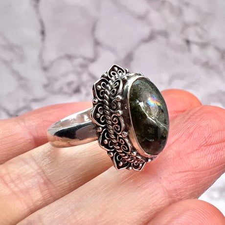 【ガネッシュヒマール産】クローライトイン天然ヒマラヤ水晶S/V925リング/Ganesh Himal Chlorite in Himalayan Quartz S/V925 Ring