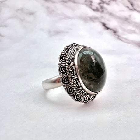 【ガネッシュヒマール産】クローライト&アクチノライトイン天然ヒマラヤ水晶S/V925リング/Ganesh Himal Chlorite&Actinorite in Quartz S/V925 Ring