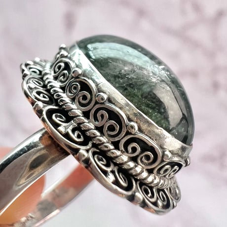 【ガネッシュヒマール産】クローライトイン天然ヒマラヤ水晶S/V925リング/Ganesh Himal Chlorite in Himalayan Quartz S/V925 Ring