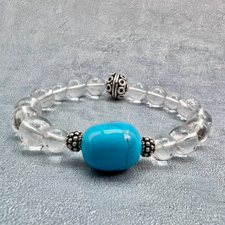 【デザインブレスレット】アリゾナターコイズ×ガネッシュヒマール産天然ヒマラヤ水晶/Arizona Turquoise×Ganesh Himal Himalayan Quartz