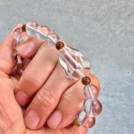 【デザインブレスレット】ネパール産ヒマラヤハニートルマリン×ガネッシュヒマール産天然ヒマラヤ水晶/Nepal Himalayan Honey Tourmaline×Ganesh Himal