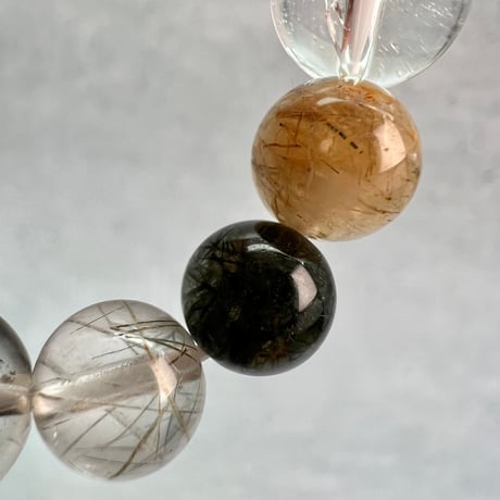 【ガネッシュヒマール産】アクチノライトイン天然ヒマラヤ水晶デザインブレスレット/Ganesh Himal Actinolite in Himalayan Quartz Design Bracelet