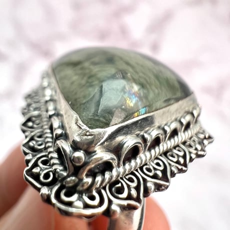 【ガネッシュヒマール産】クローライトイン天然ヒマラヤ水晶S/V925リング/Ganesh Himal Chlorite in Himalayan Quartz S/V925 Ring