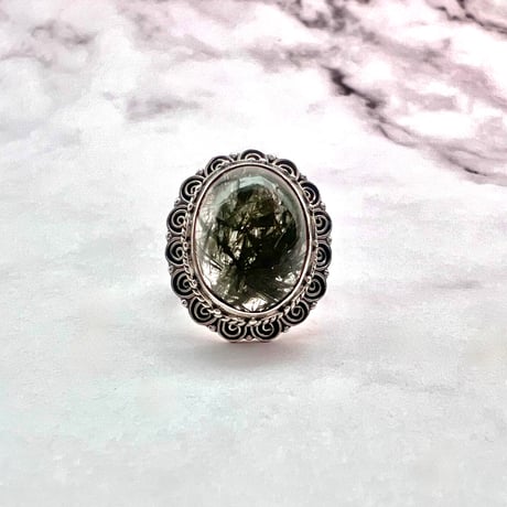 【ガネッシュヒマール産】クローライト&アクチノライトイン天然ヒマラヤ水晶S/V925リング/Ganesh Himal Chlorite&Actinorite in Quartz S/V925 Ring