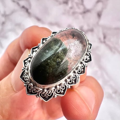 【ガネッシュヒマール産】クローライトイン天然ヒマラヤ水晶S/V925リング/Ganesh Himal Chlorite in Himalayan Quartz S/V925 Ring