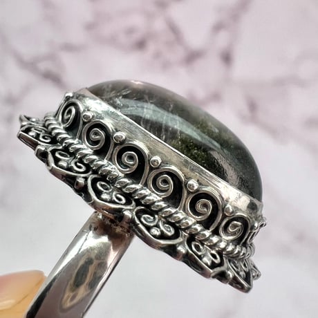 【ガネッシュヒマール産】クローライトイン天然ヒマラヤ水晶S/V925リング/Ganesh Himal Chlorite in Himalayan Quartz S/V925 Ring