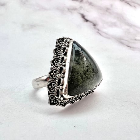 【ガネッシュヒマール産】クローライトイン天然ヒマラヤ水晶S/V925リング/Ganesh Himal Chlorite in Himalayan Quartz S/V925 Ring