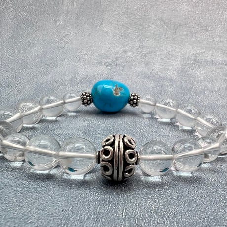 【デザインブレスレット】アリゾナターコイズ×ガネッシュヒマール産天然ヒマラヤ水晶/Arizona Turquoise×Ganesh Himal Himalayan Quartz