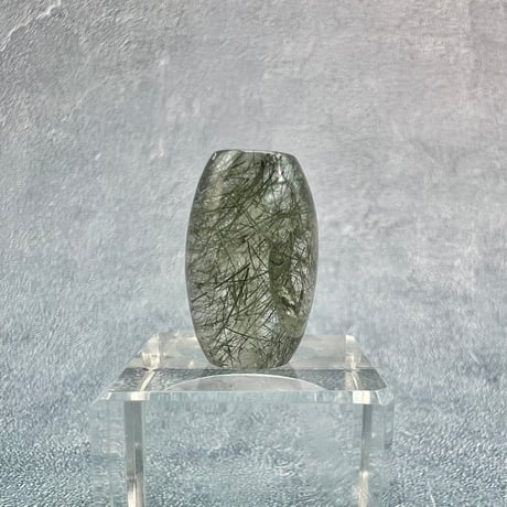 【ガネッシュヒマール産】アクチノライトイン天然ヒマラヤ水晶 樽型ビーズ⑥/Ganesh Himal Actinolite in Himalayan Quartz barrel beads