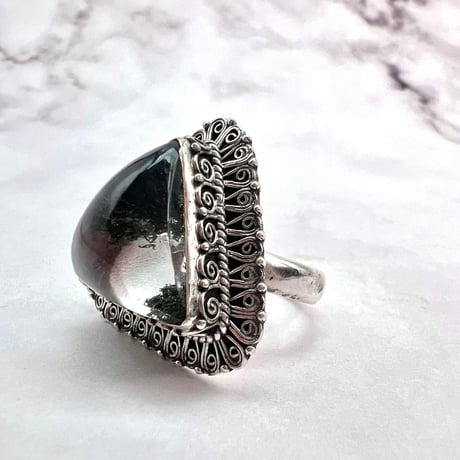 【ガネッシュヒマール産】クローライトイン天然ヒマラヤ水晶S/V925リング/Ganesh Himal Chlorite in Himalayan Quartz S/V925 Ring