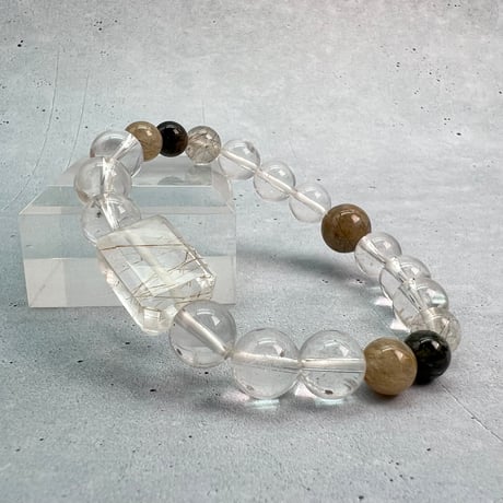 【ガネッシュヒマール産】アクチノライトイン天然ヒマラヤ水晶デザインブレスレット/Ganesh Himal Actinolite in Himalayan Quartz Design Bracelet