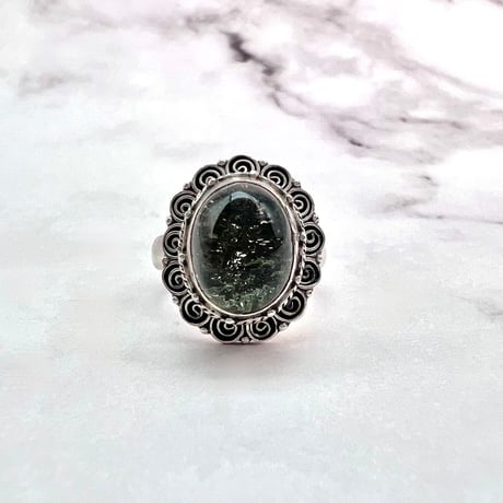 【ガネッシュヒマール産】クローライトイン天然ヒマラヤ水晶S/V925リング/Ganesh Himal Chlorite in Himalayan Quartz S/V925 Ring