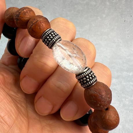 【デザインブレスレット】鳳眼菩提樹×カイラス産天然ヒマラヤ水晶×シルバー/Phoenix Eye Bodhi Seed×Kailash Himalayan Quartz×Silver